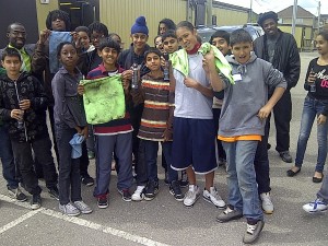 Picture with kids at lougheed middle school